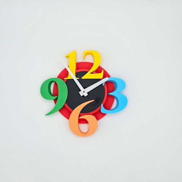 3D Printed Big Number Wall Clock: Colorful Modern Decor