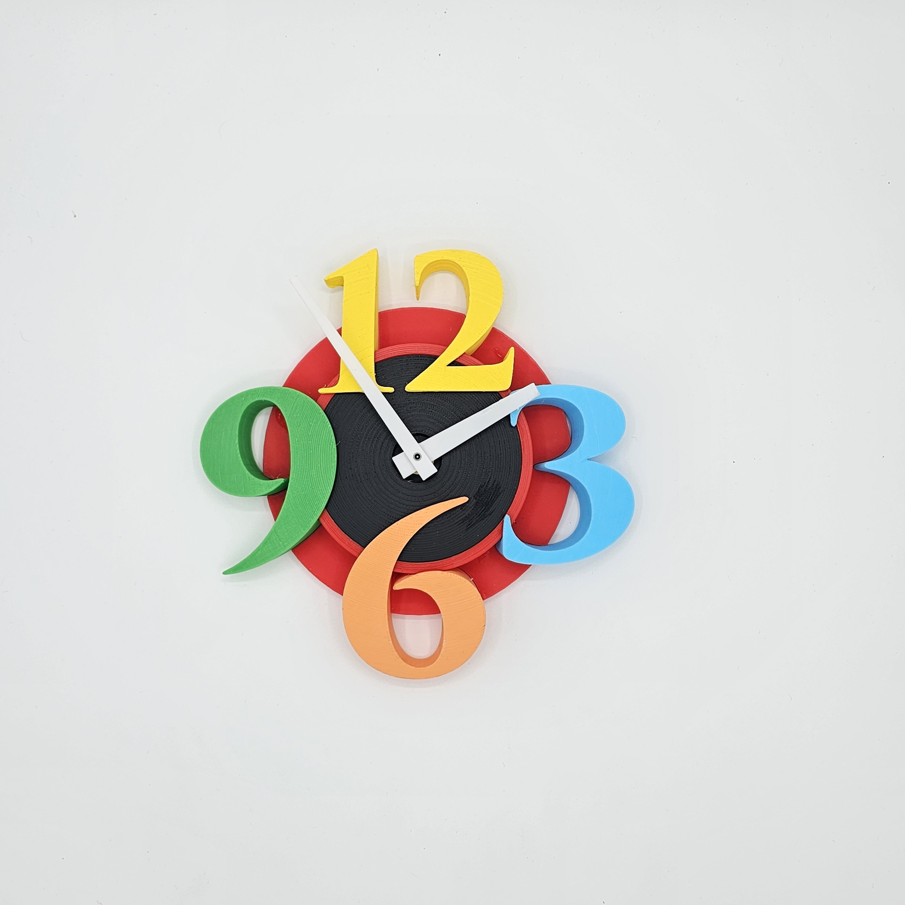 3D Printed Big Number Wall Clock: Colorful Modern Decor