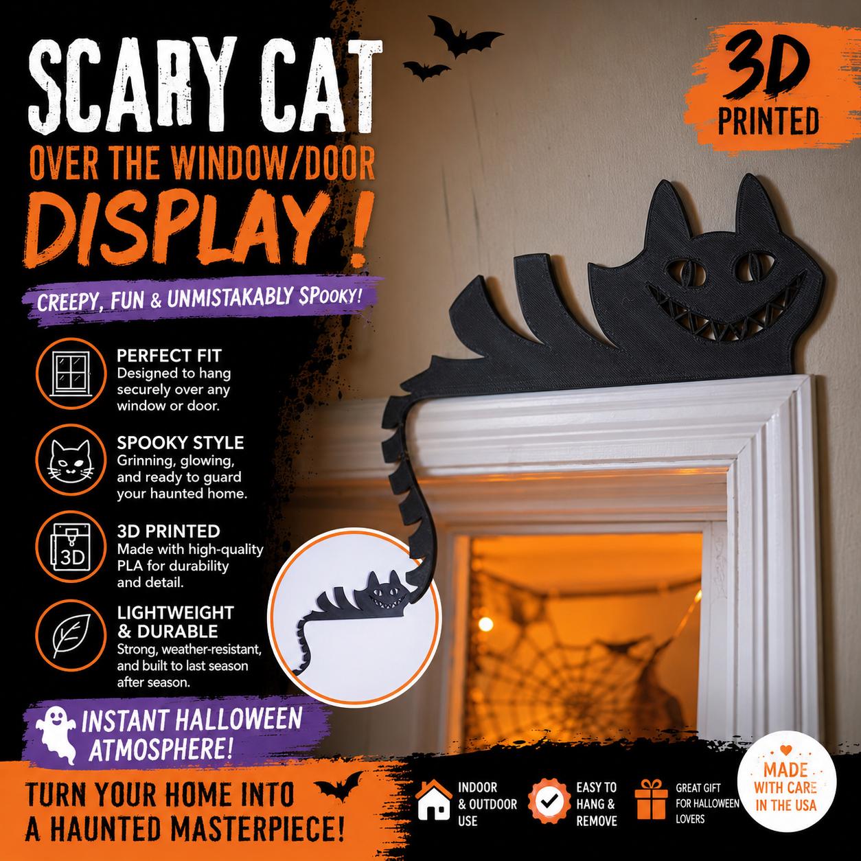 3D Printed Scary Cat Door/Window Display