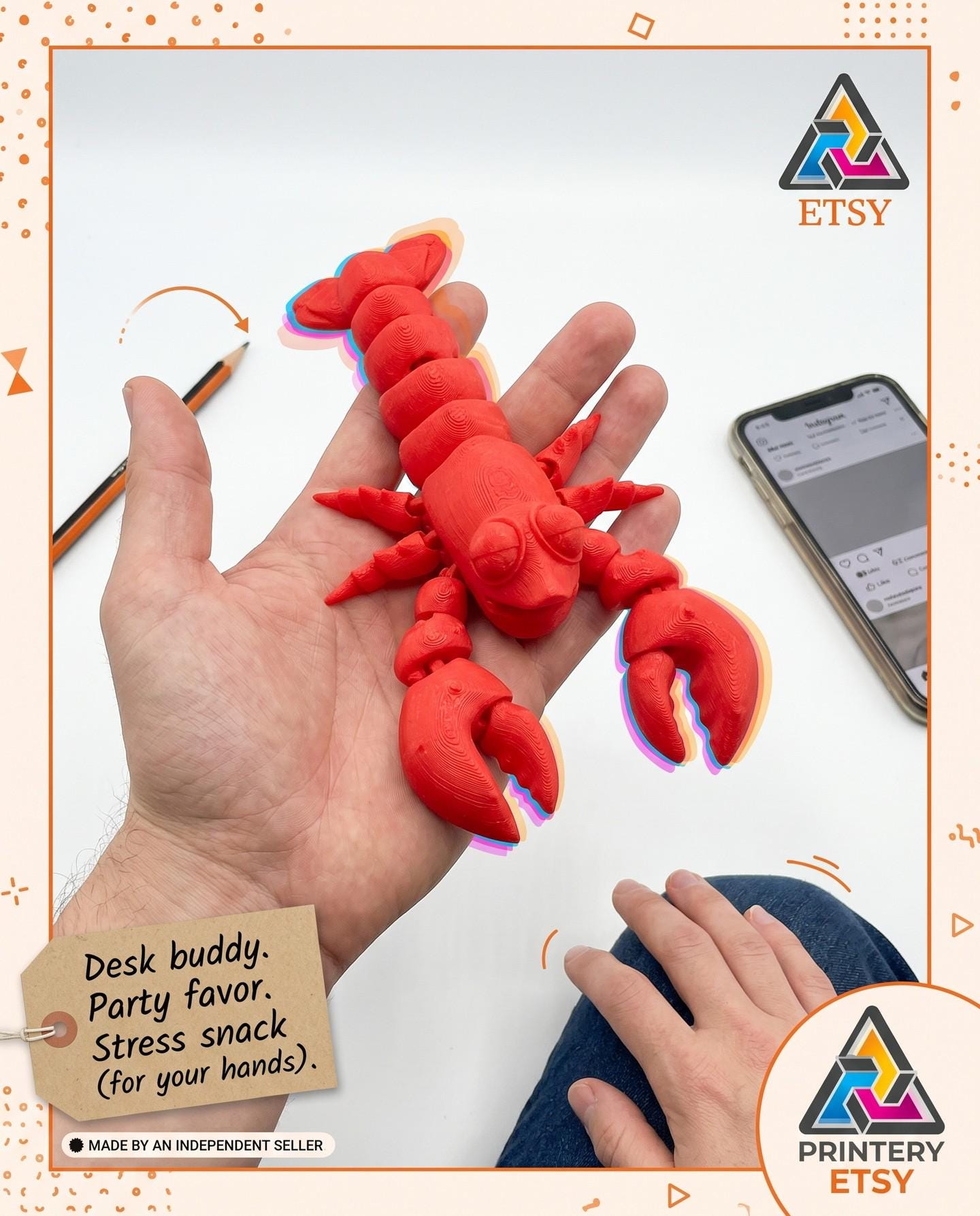 3D Printed Flexi-Lobster Toy: Articulated Fidget, Party Favor