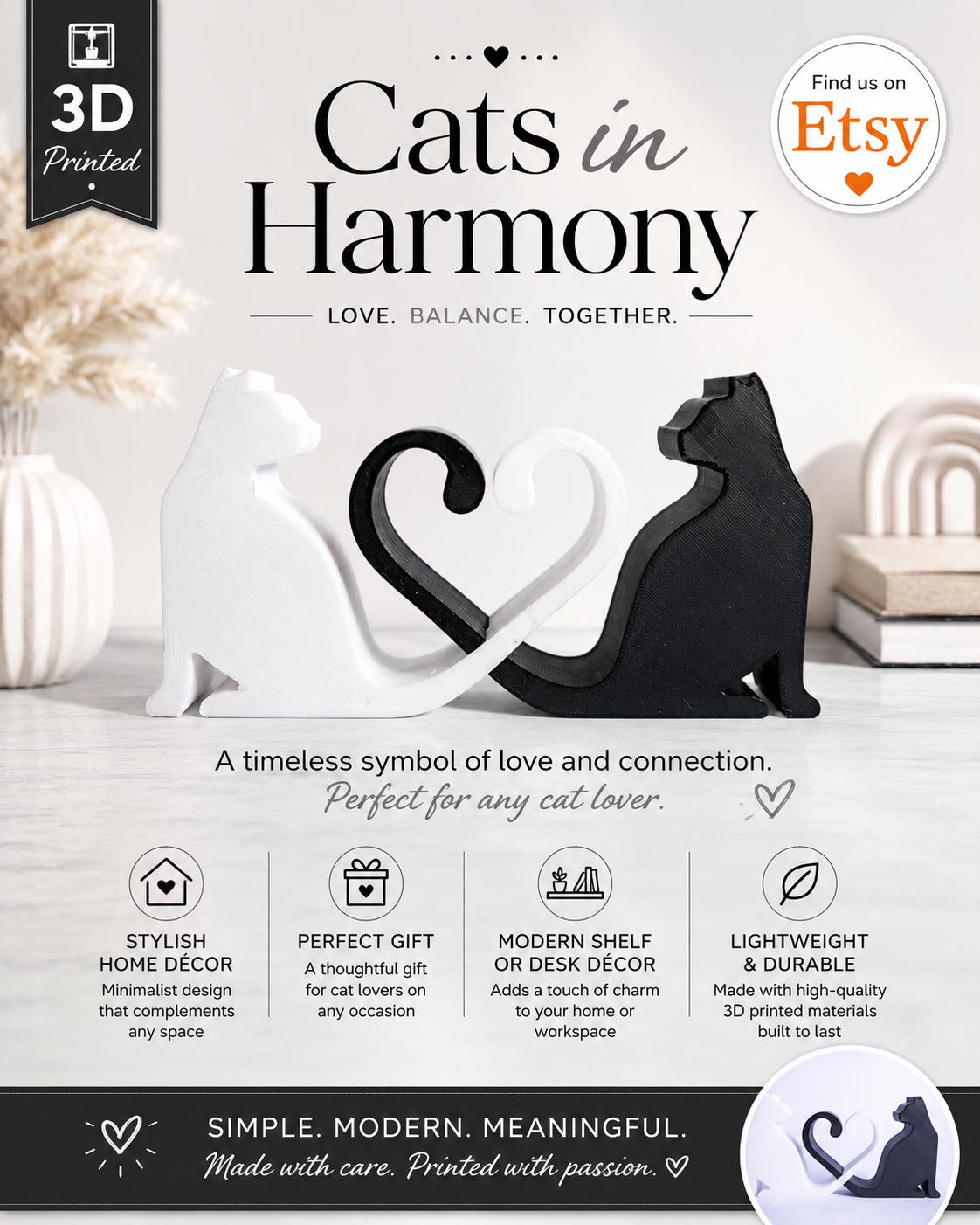 3D Printed Cats In Harmony: Heart-Shaped Tail Display