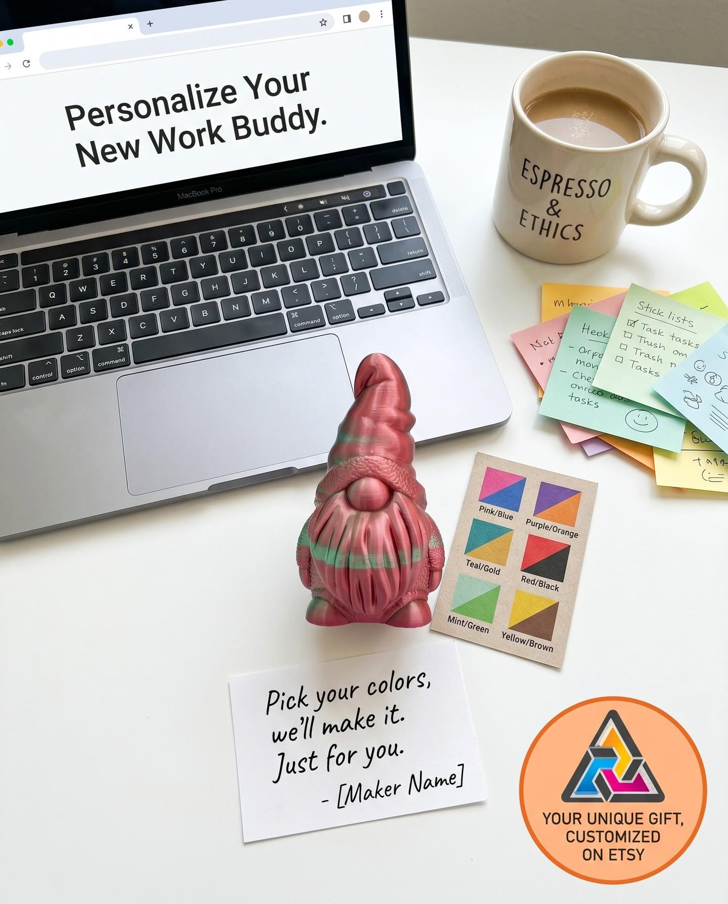 3D Printed Gnome: Choose Your Colors, Desk Decor
