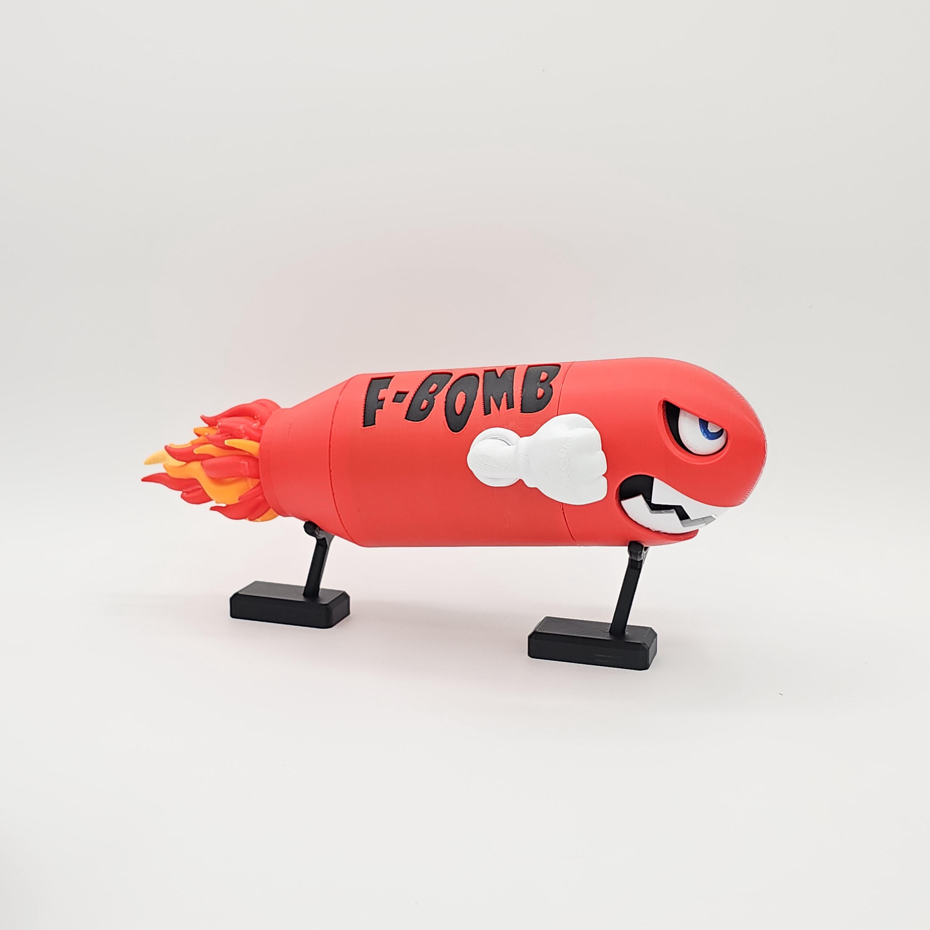F-Bomb - 3D Printed - Custom Made with Arms/Stand/Flames - Hot Item - Bullet Bill - Fan Art