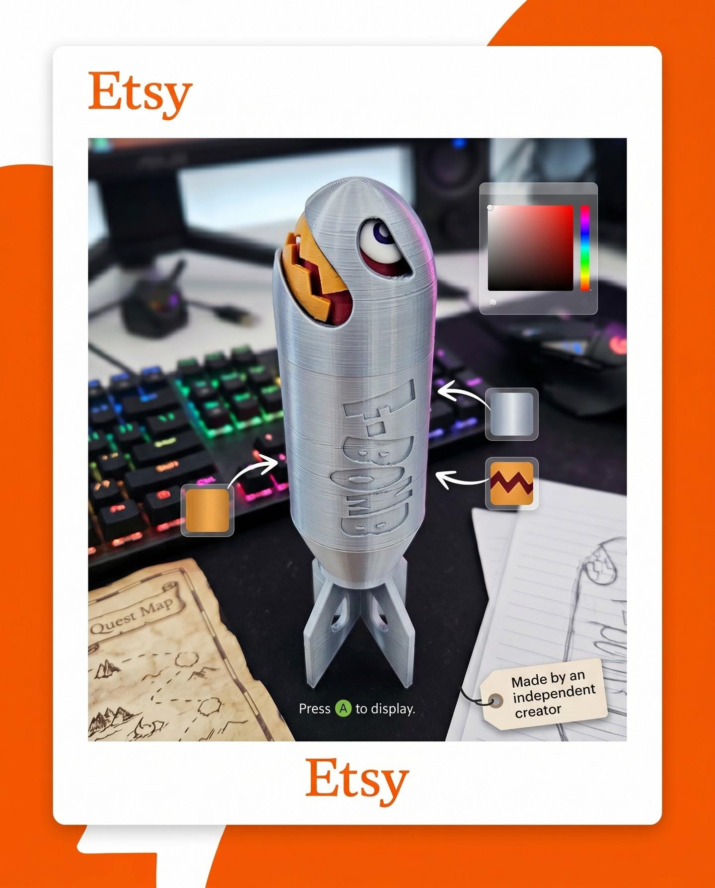 3D Printed F-Bomb - Gaming Memorabilia, Customizable Colors