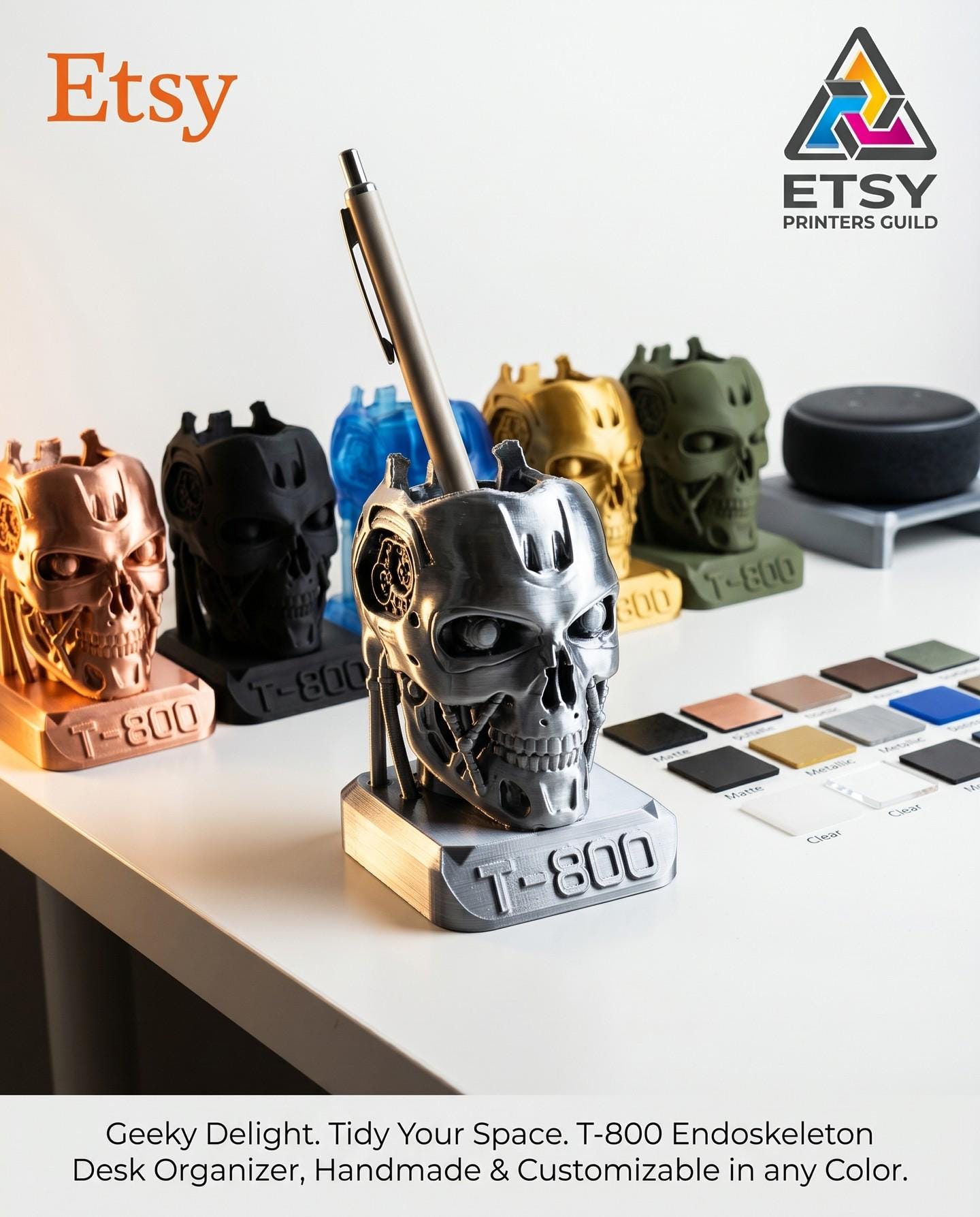 3D Printed T-100 Figurine - Alexa Holder, Pen Display - Fan Art