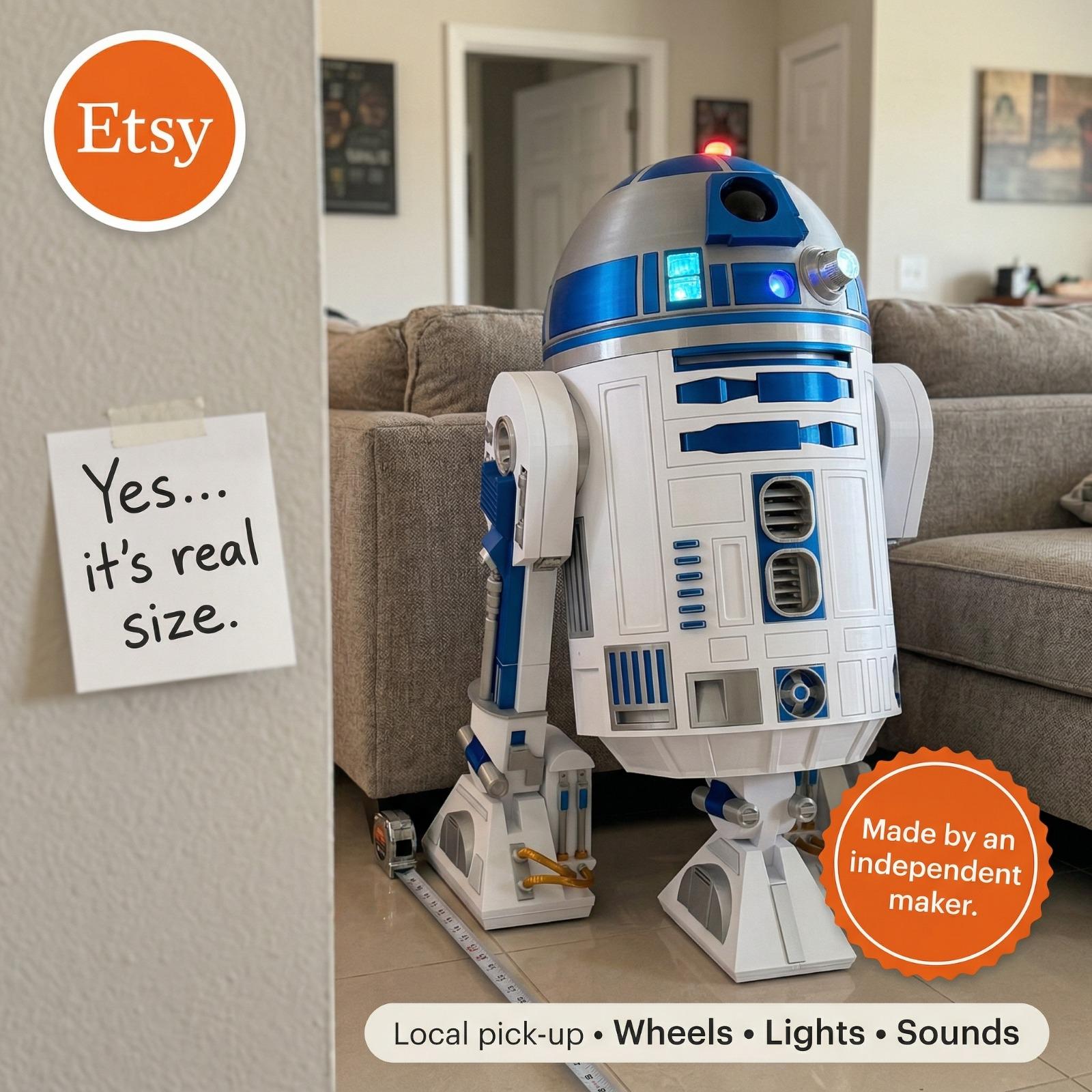 Life Size R2-D2 Droid | 43" Tall 3D Printed Fan Art, Lights & Sounds