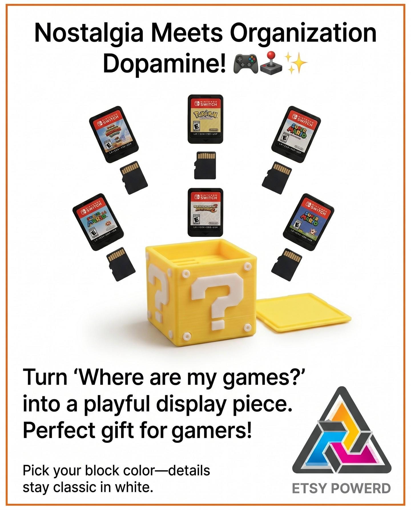 Mario-Inspired Question Block SD Card Case – 3D Printed Game Storage Holder