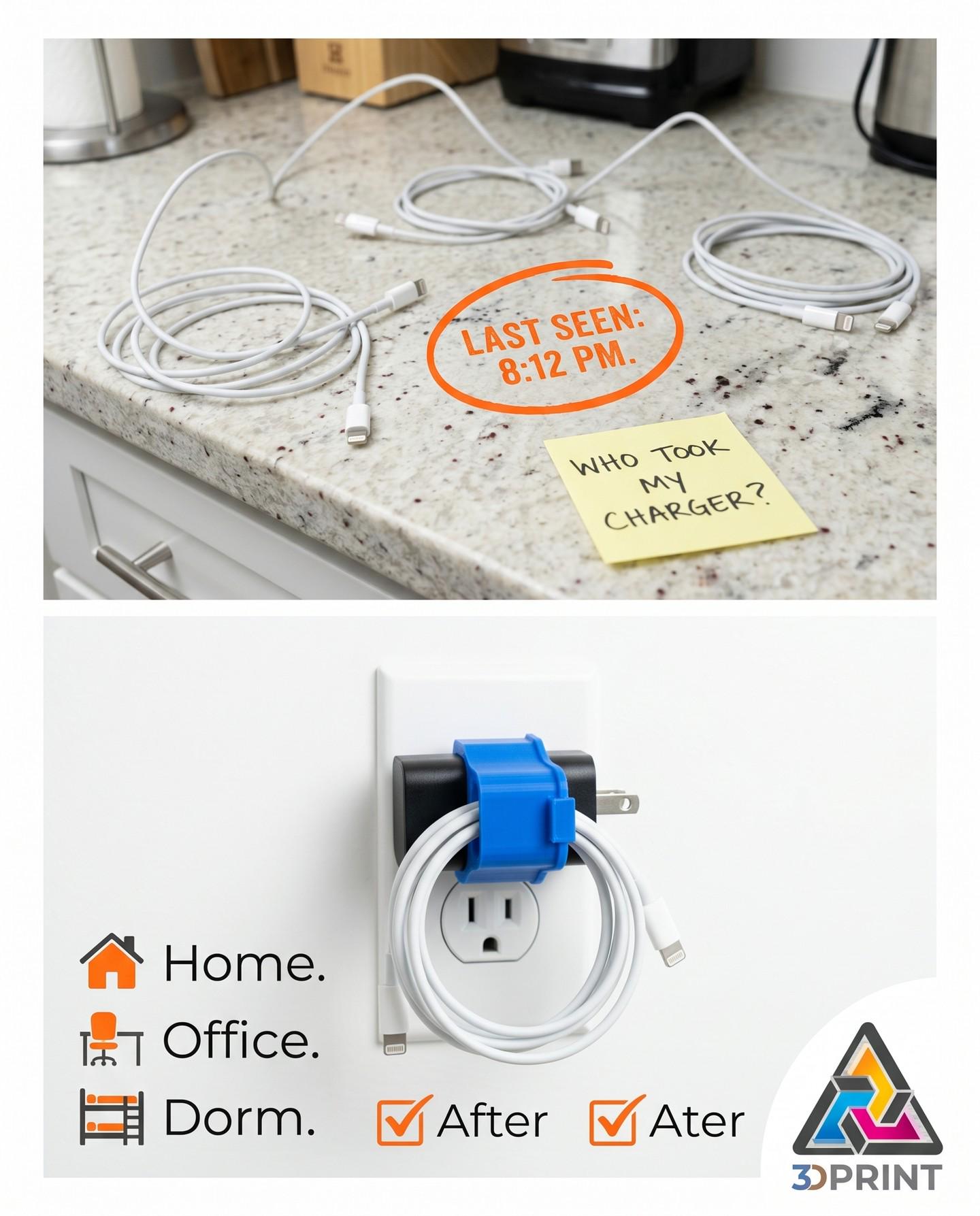 3D Printed iPhone Charger Lock: Anti-Loss Wire Dock (Set of 3)