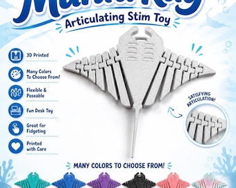 Fidget Manta Ray Articulating Stim Toy, 3D Printed, Many Colors To Choose From!