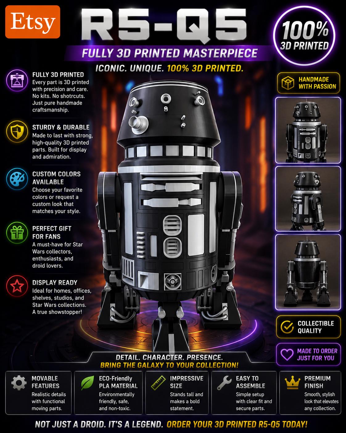 Star Wars | R5-J2 - Astromech Droid | 43" Life Size! | 3D Printed - Fan Art - Extremely Detailed!