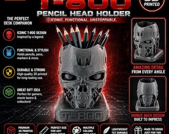 Terminator T-800 Uchwyt na długopis/ołówek – Fanowska grafika drukowana w 3D