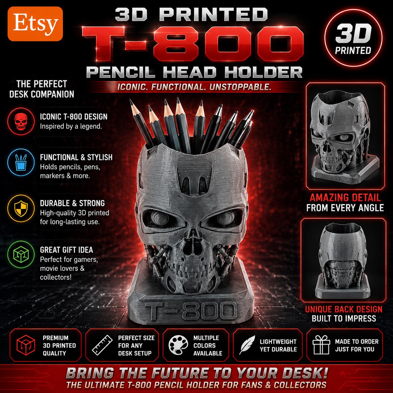 Terminator T-800 Pen/Pencil Holder - 3D Printed Fan Art