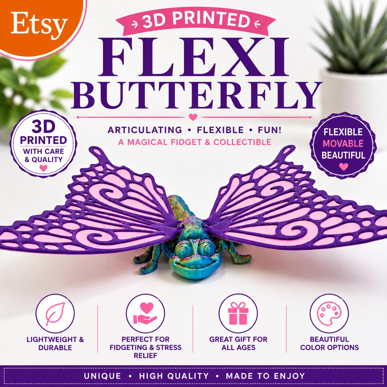 3D Printed Colorful Butterfly Figurine: Nature-Inspired Decor