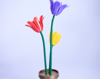 3D Printed Flower Set with Pot: Custom Color Choice