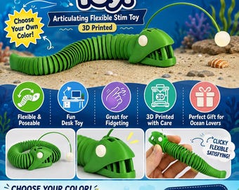 Night Fish Toy! - Articulating Flexible Stim Toy - 3D Printed!  - Choose your own Color!