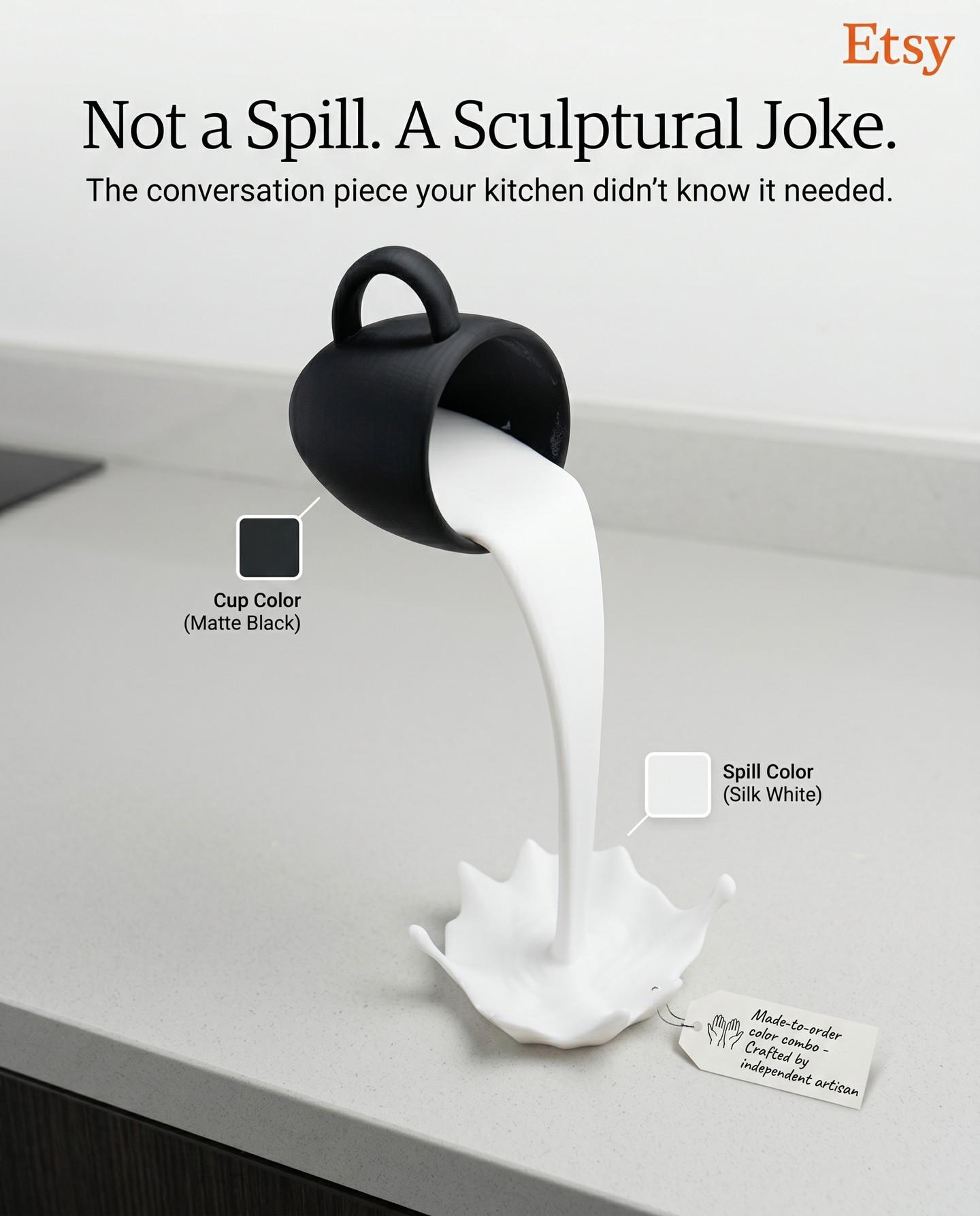 3D Printed Coffee Spill Sculpture: Home Decor