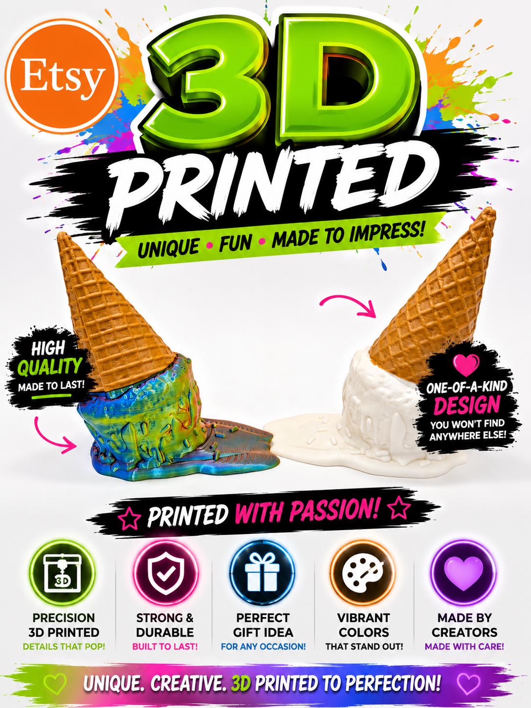 3D Printed Ice Cream Decor: Melting Popsicle & Cone Stopper
