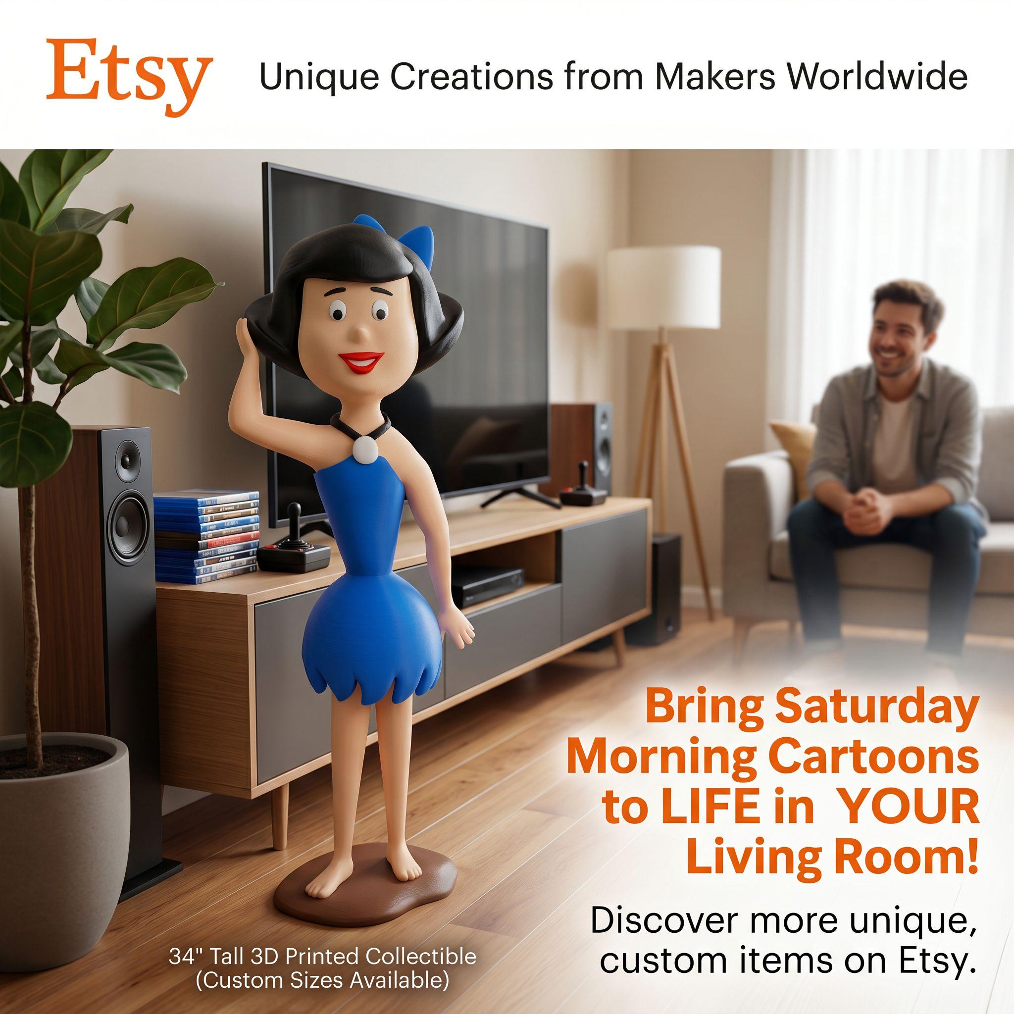 Betty Rubble – 34" Tall - 3D Printed - Collectible Figure - Fan Art -  Custom Sizes Available!