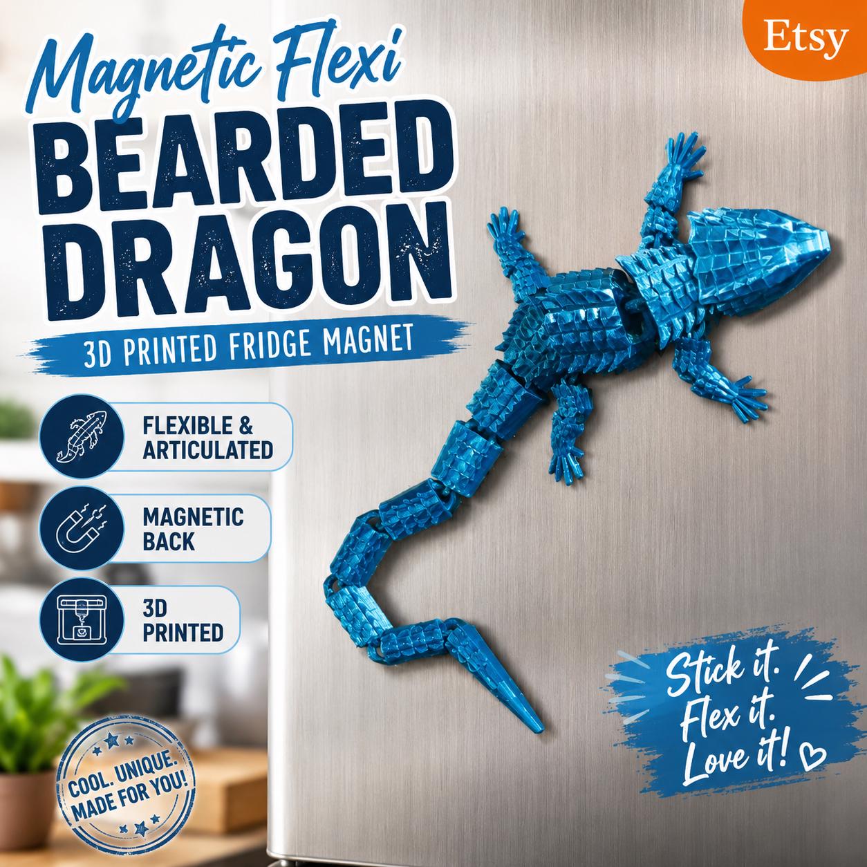 Magnetic Flexi Bearded Dragon: 3D Printed Fridge Magnet