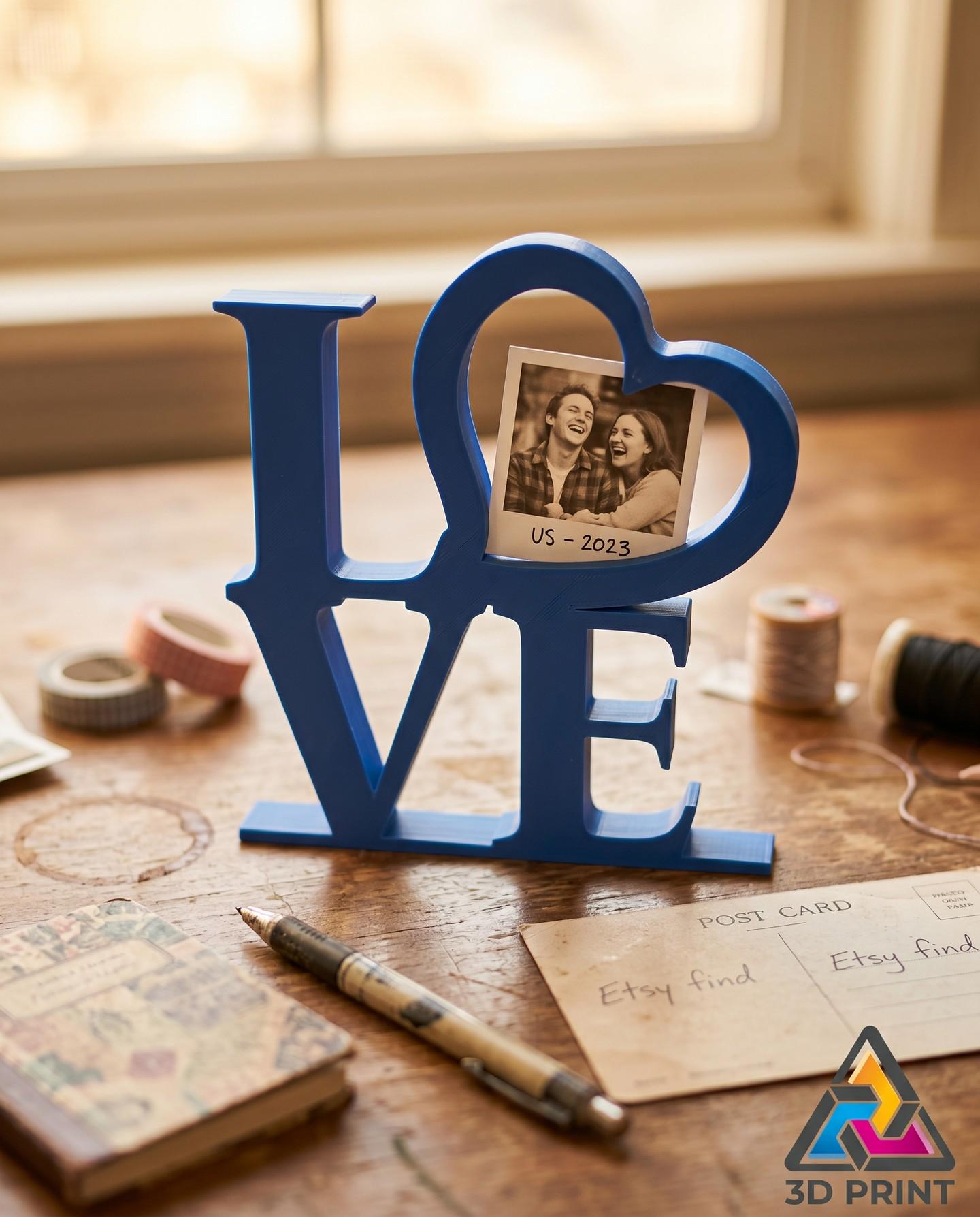 Retro LOVE Sign with Photo Insert: 3D Printed Desk Decor