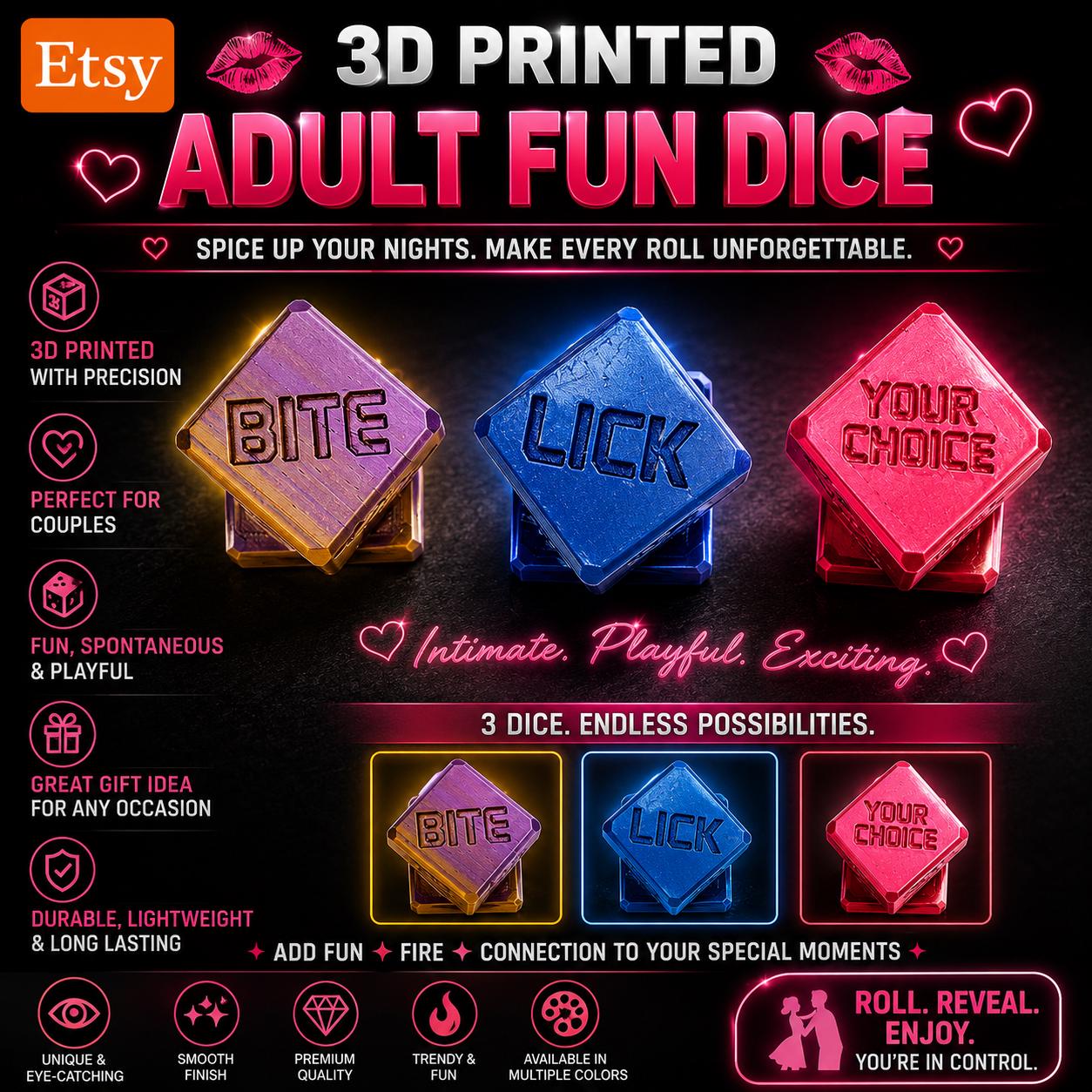 Sexy Dice Game - 3D Printed Adult Game Dice