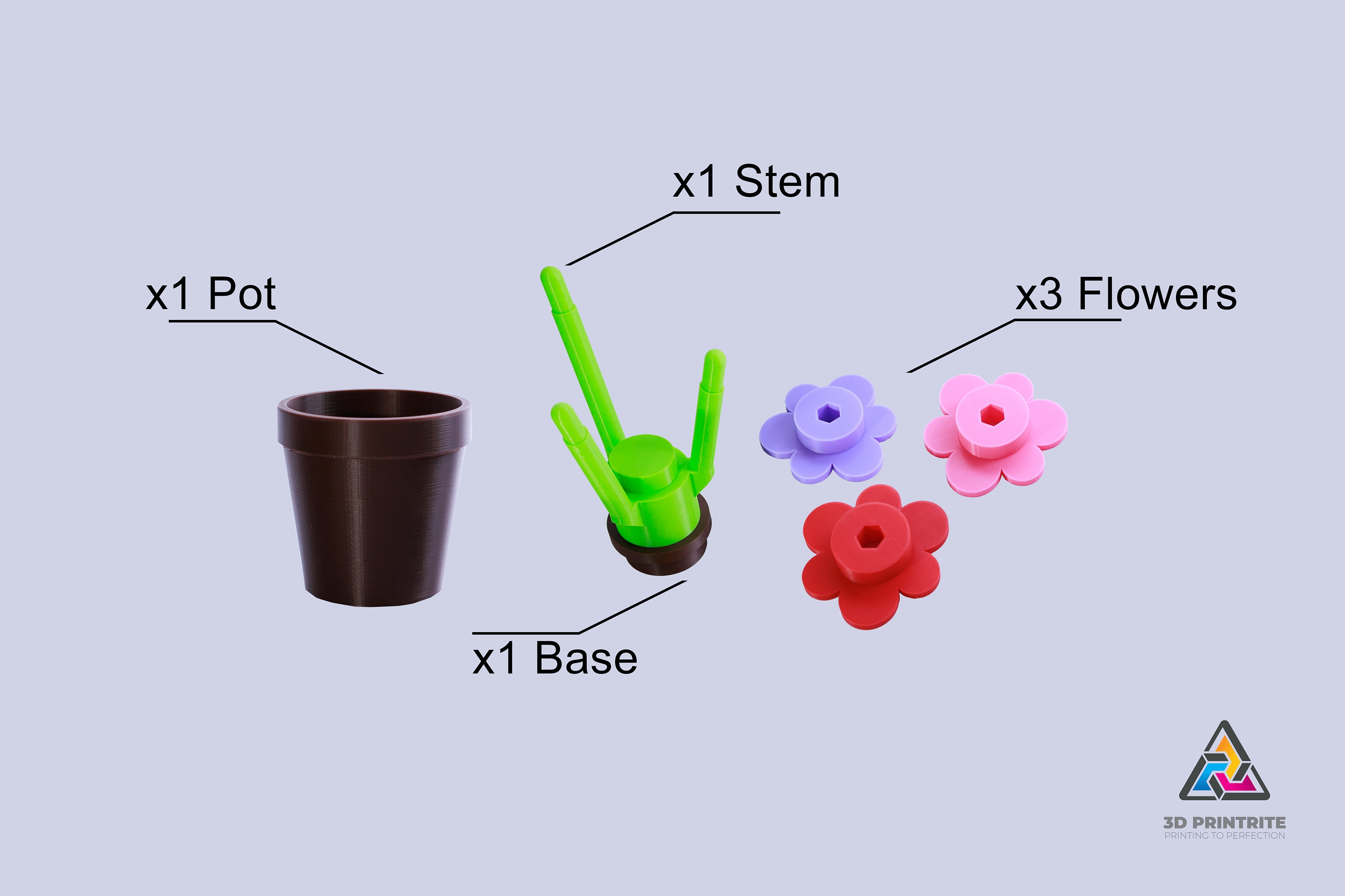 3D Printed Brick Flowers: Custom Colors, Pot & Leaf Options