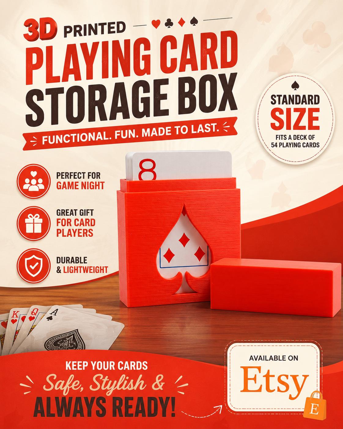 3D Printed Playing Card Storage Box: Standard Size