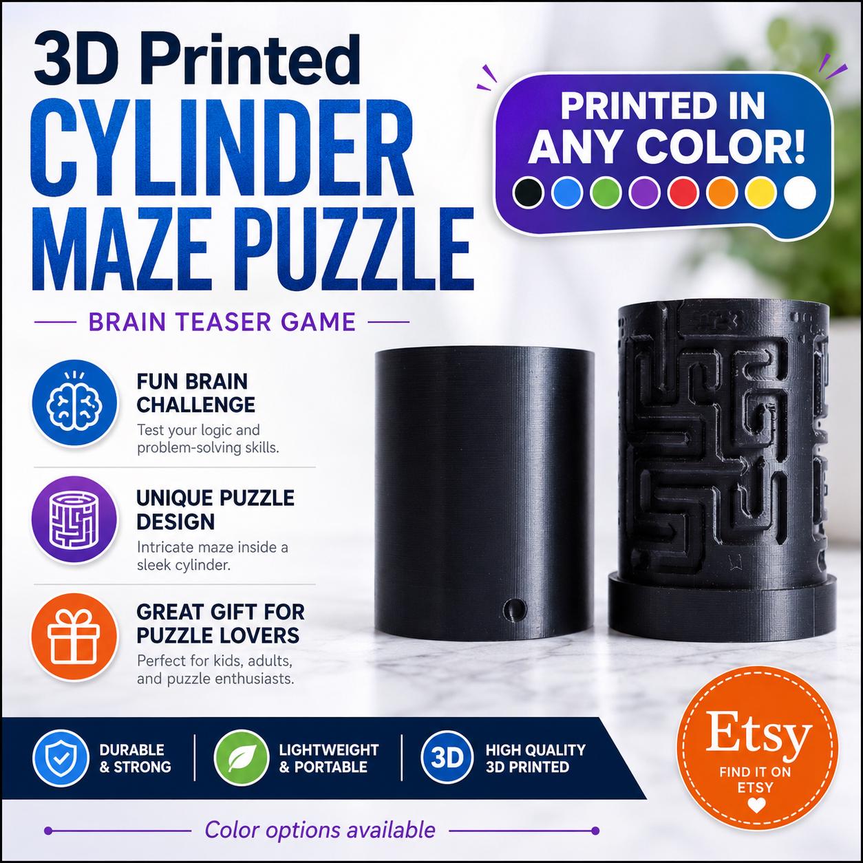 3D Printed Cylinder Maze Puzzle: Brain Teaser Game