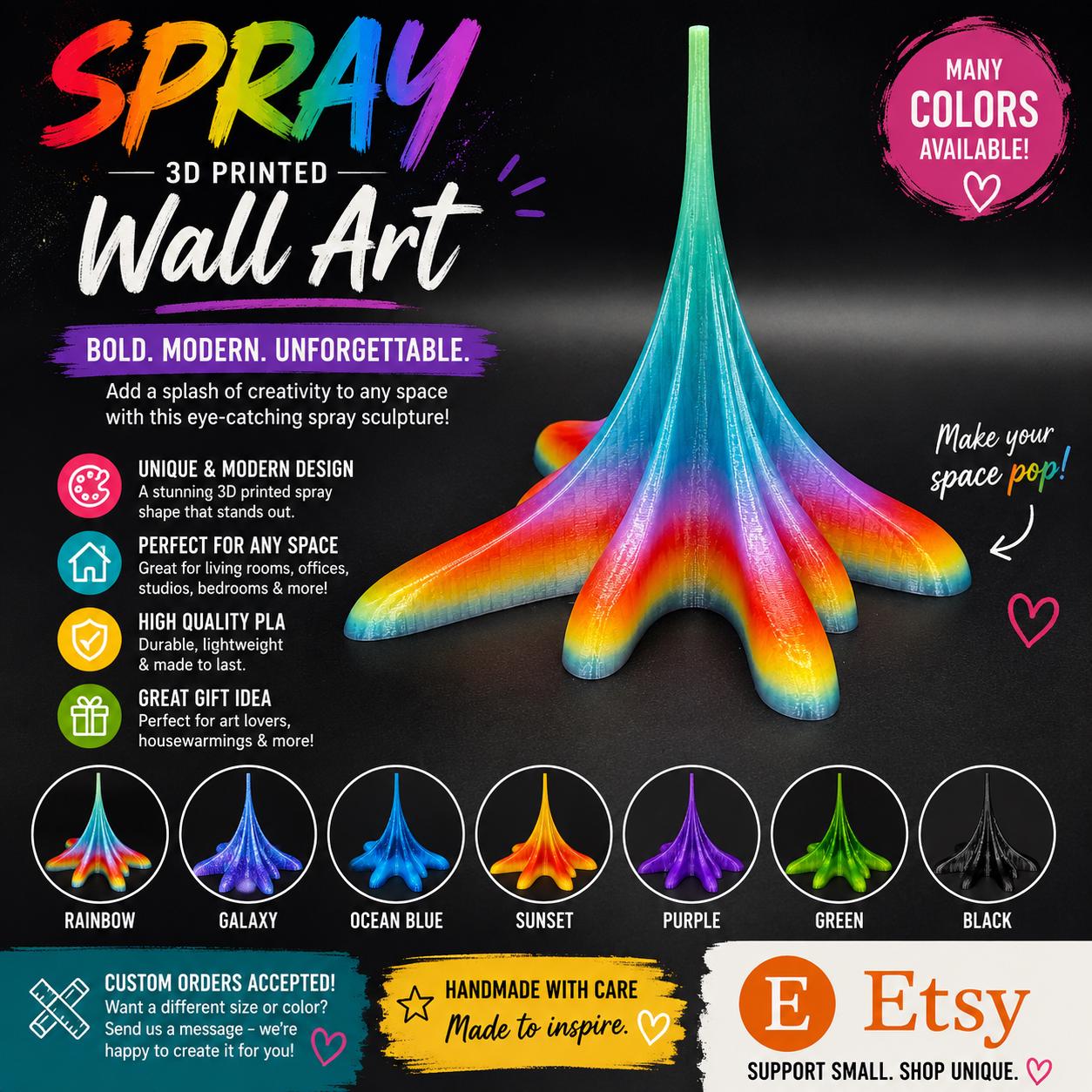 Spray - 3D Printed Spray - Wall Art - Many Colors Available - Custom Orders Accepted!