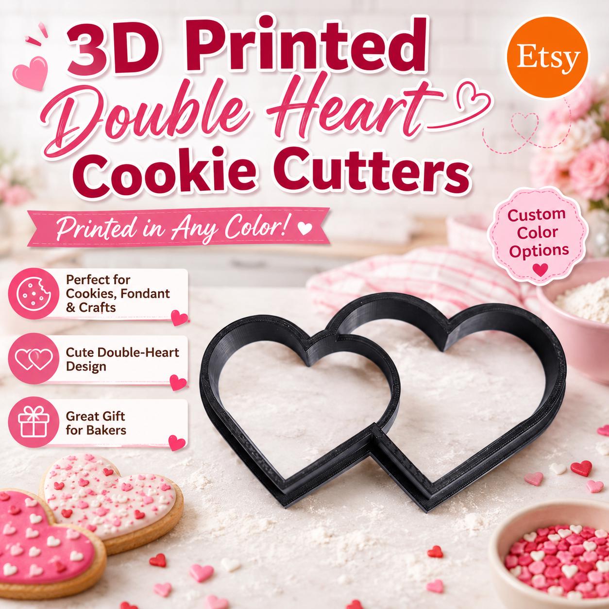 Dual Heart Display or Cookie Cutter Mold! 3D Printed - Any Colors!