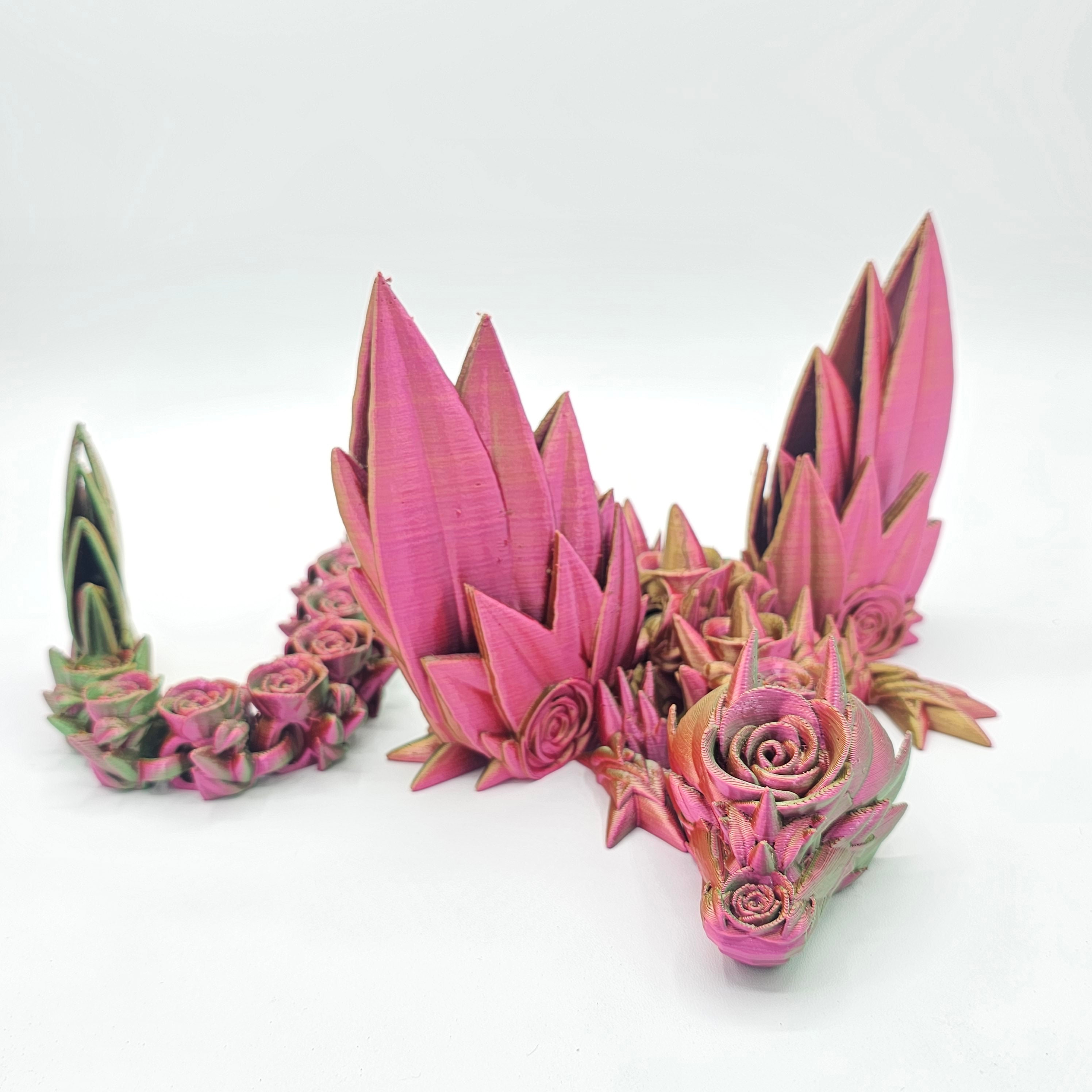 3D Printed Rose Dragon with Wings: Customizable Colors