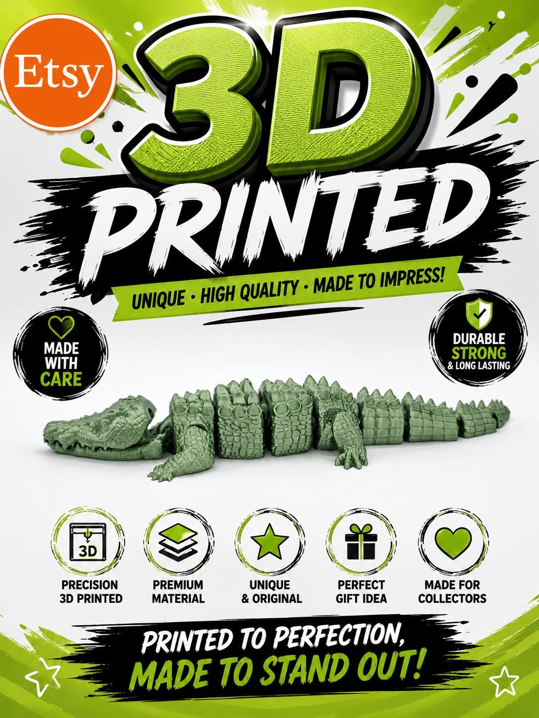3D Printed Articulating Fidget Crocodile: Flexible Stim Toy