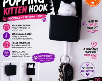 3D Printed Cat Key Holder: Popping Kitten Hook