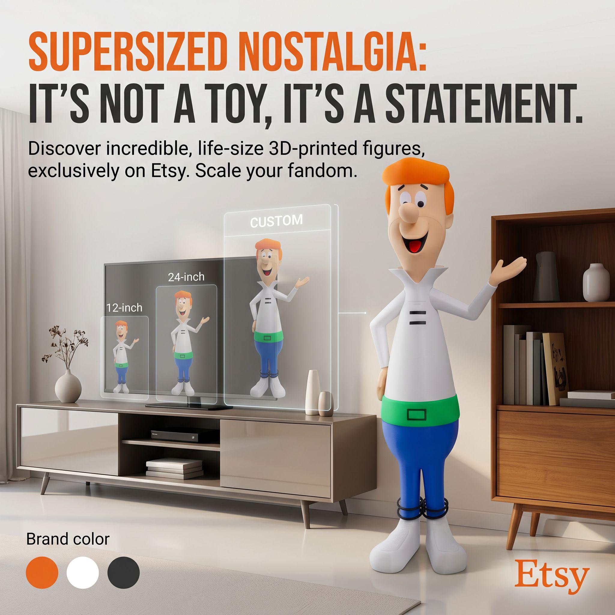 36” George Jetson Inspired 3D Printed Collectible Figure - Fan Art -  Custom Sizes Available!