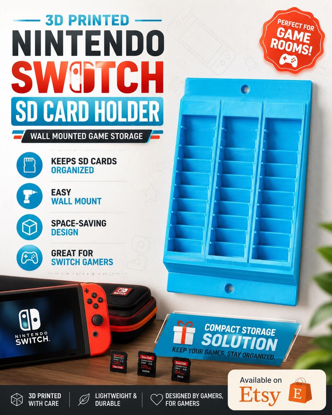 3D Printed Nintendo Switch SD Card Holder: Wall Mounted Game Storage
