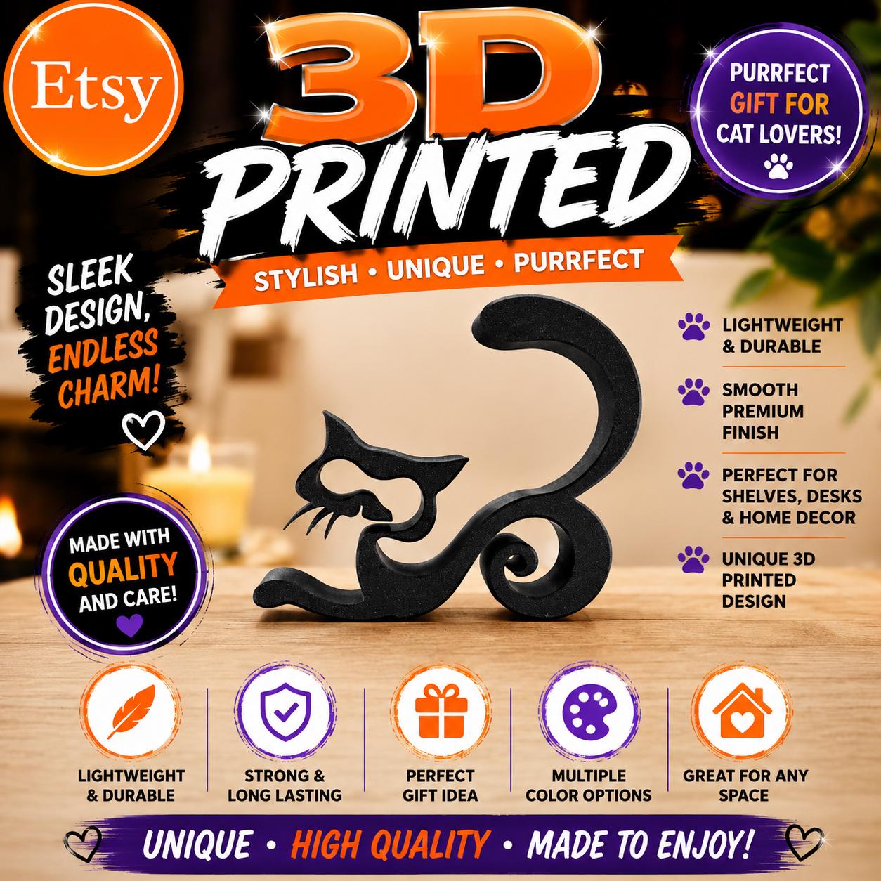 3D Printed Art Deco Cat Toy – Desk Decor