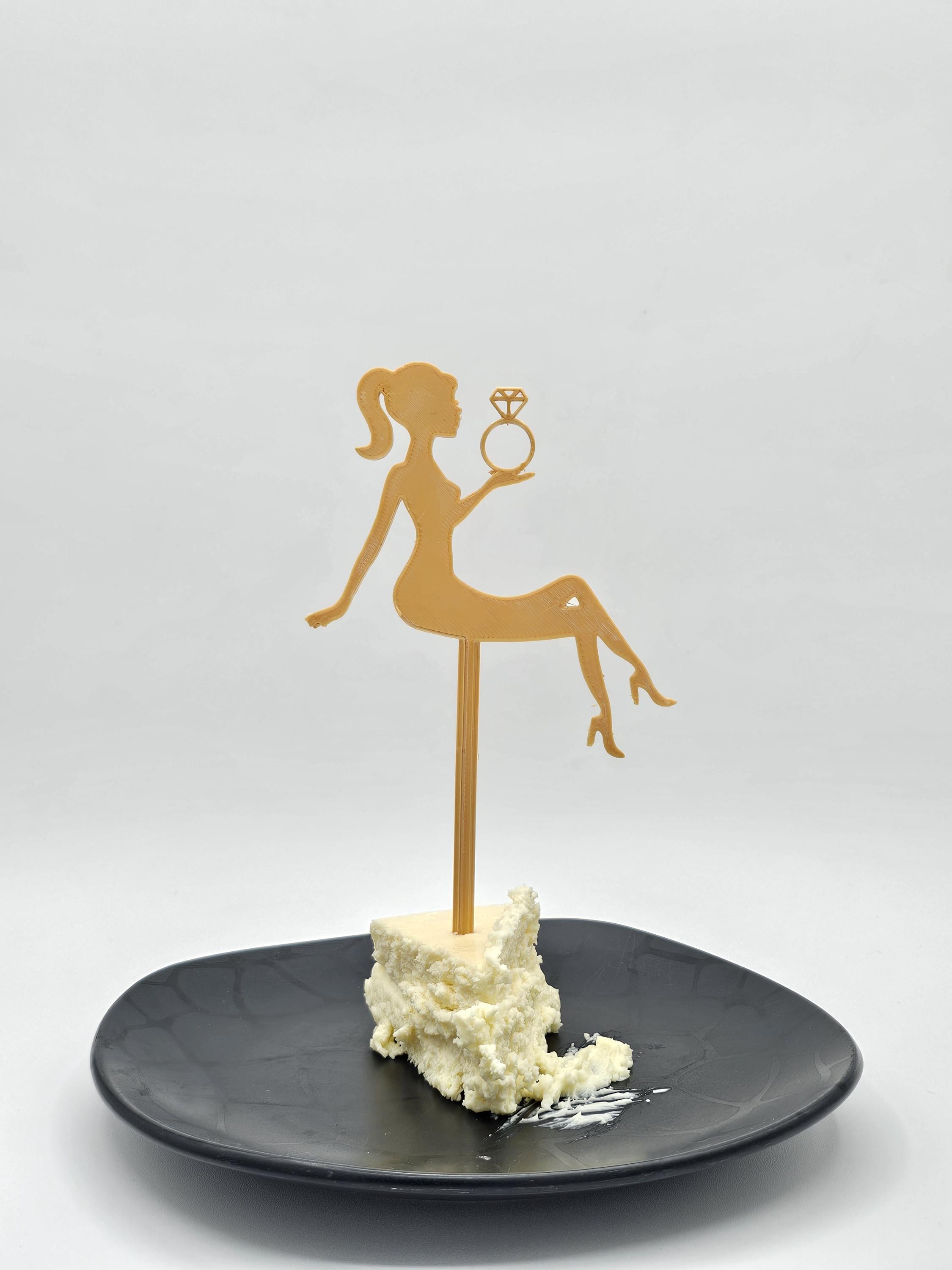 3D Printed Sitting Lady Silhouette With Diamond Cake Topper -  Weddings - Birthdays - Bachelorette