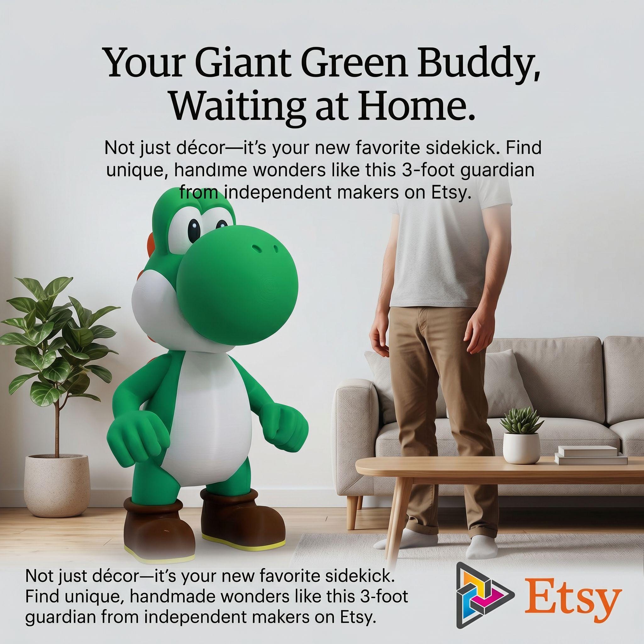 36 Inch 3D Printed Green Dino Figure, Large Gamer Collectible Display, Game Room Decor, Arcade Statue, Fan Made PLA Figure