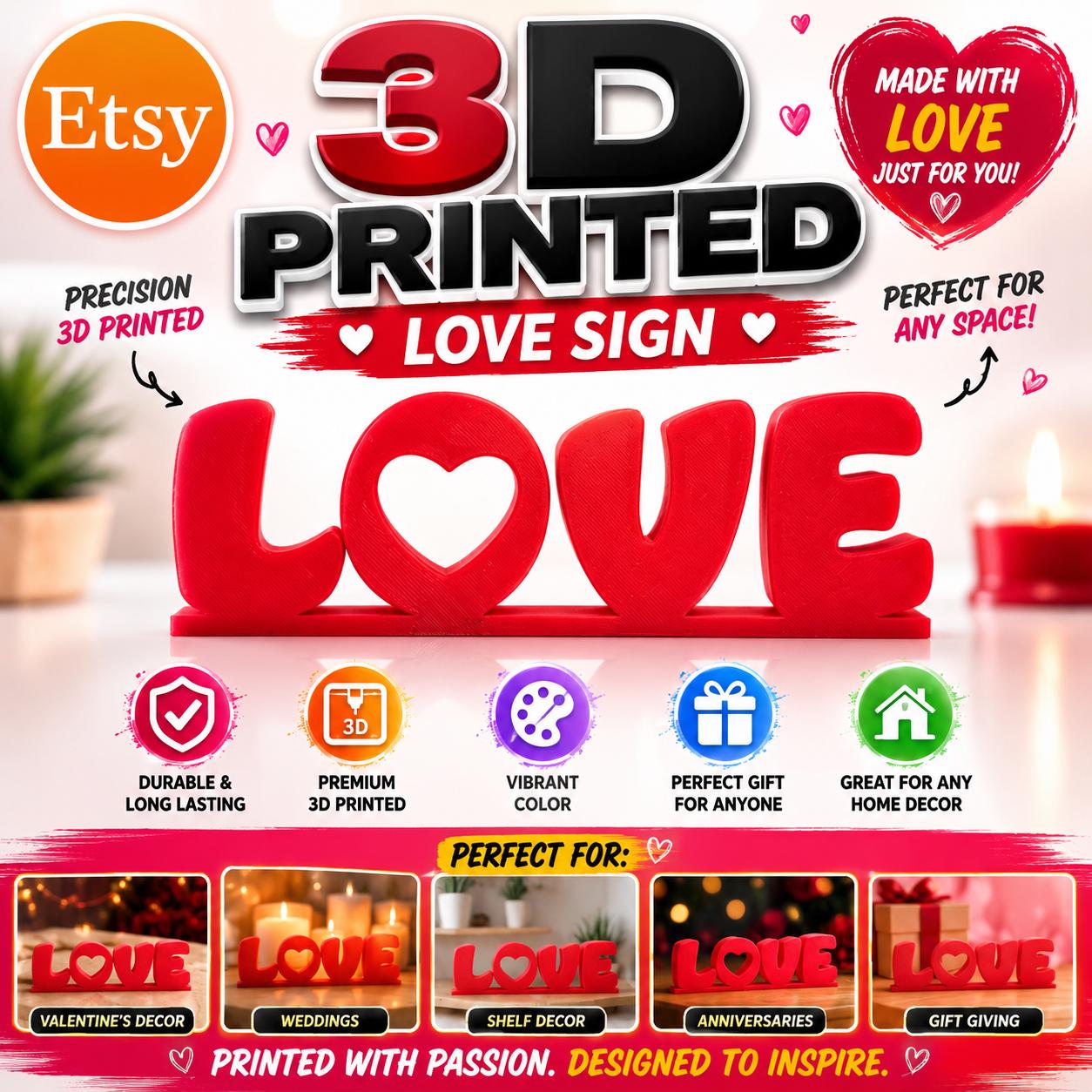 3D Printed LOVE Sign: Bubble Letter Photo Prop