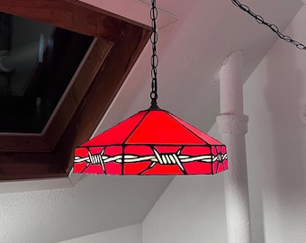 Suspension en vitrail et fil de fer barbelé | Lampe suspendue à brancher