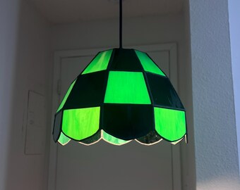 Suspension en vitrail à damier | Lampe suspendue artisanale à brancher