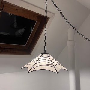 PREORDER Handmade Stained Glass Spider Web Hanging Lamp, Plug in Pendant Light