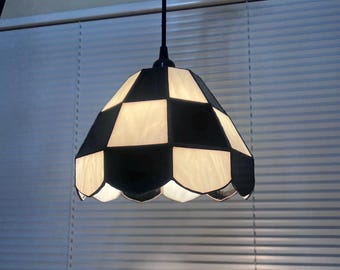 Stained Glass Lamp | Handmade Plug-In Checkered Pendant Light