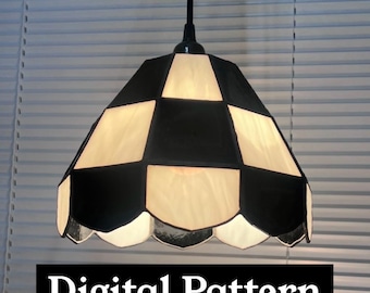 Checkered Stained Glass Lamp Pattern PDF | DIY Pendant Light Pattern