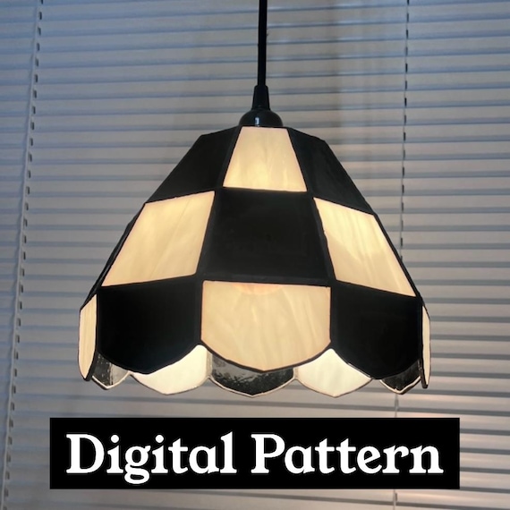 Checkered Stained Glass Lamp Pattern PDF | DIY Pendant Light Pattern
