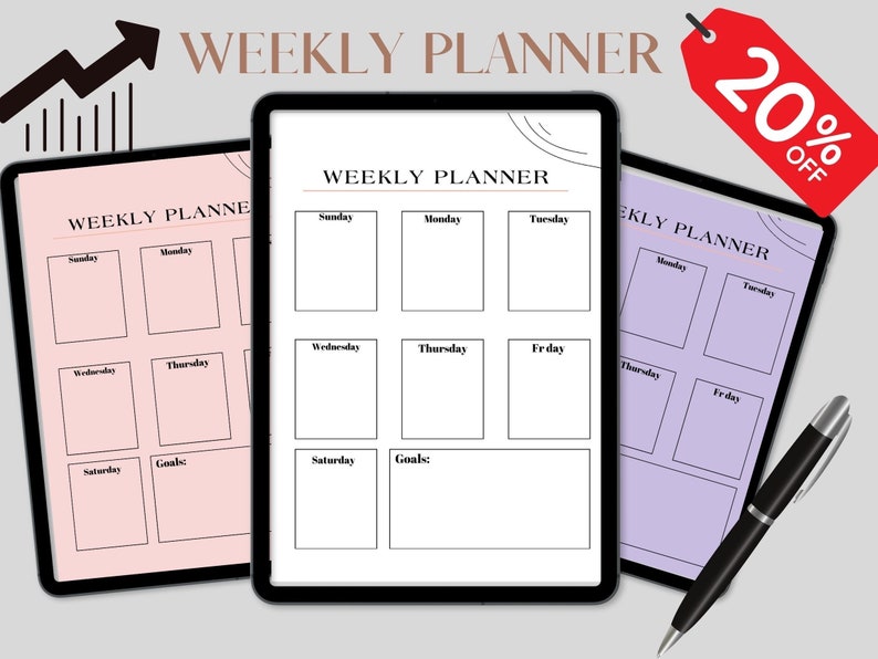 Weekly Planner Printable Landscape Minimalist Weekly Etsy