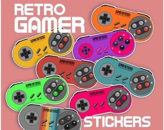 Retro Gamer Stickers Super Nintendo Controller Gaming Laptop Decal