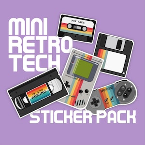Retro Tech Stickers 80s Aesthetic Sticker Pack | Computer Sticker | Gaming Sticker | Cassette Tape Sticker | VHS Tape Sticker