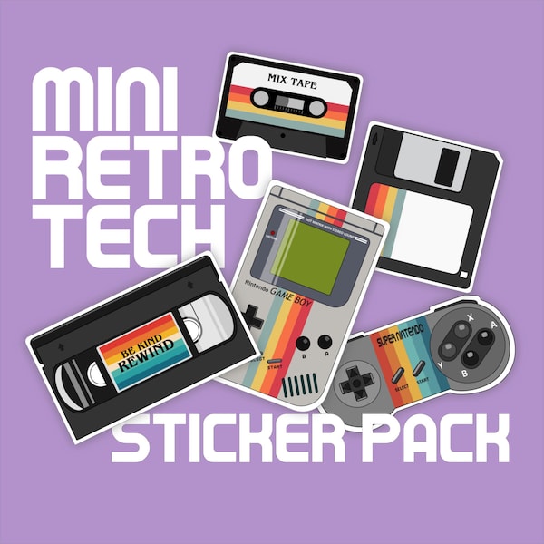 Retro Tech Stickers 80s Aesthetic Sticker Pack | Computer Sticker | Gaming Sticker | Cassette Tape Sticker | VHS Tape Sticker