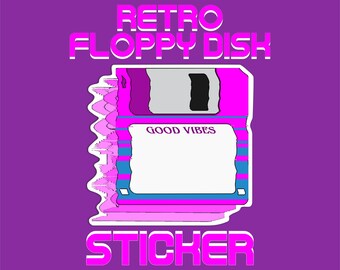 Vaporwave Floppy Disk Sticker: Retro 80s Tech Decal
